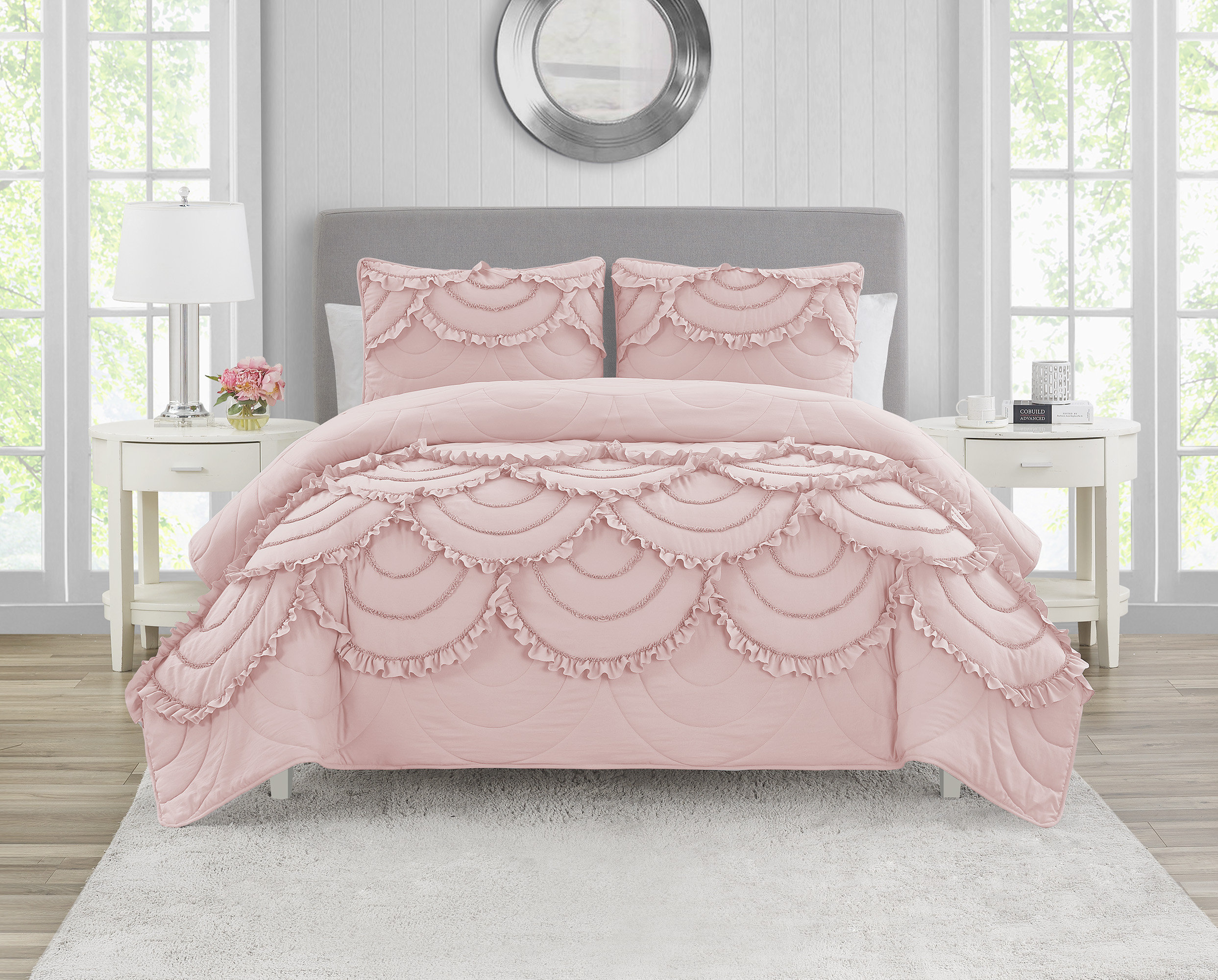 Vintage, Coverlet, Solid Blush 2024 Pink, Hand Quilted, Silky Fabric,Scalloped Edges,Measures approx.70 x 82